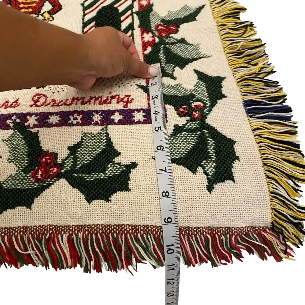 Vintage 12 Days of Christmas Woven Tapestry Throw Blanket Fringe 49x71 Large